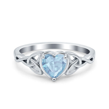 Heart Celtic Wedding Promise Ring Simulated Aquamarine CZ 925 Sterling Silver